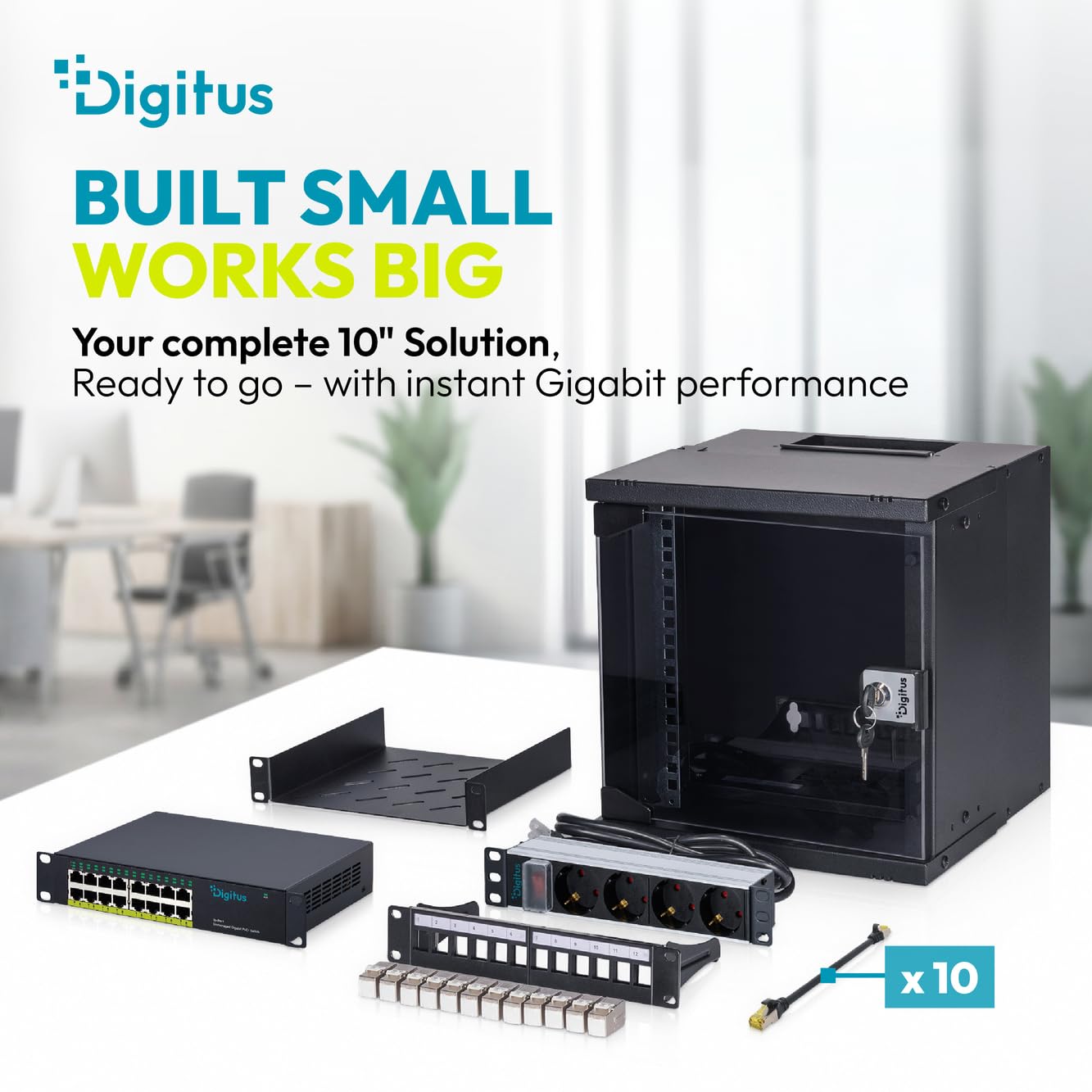 DIGITUS Switch di rete PoE+ – 10 pollici, 1U – 1 Gbit/s – 16 porte RJ45