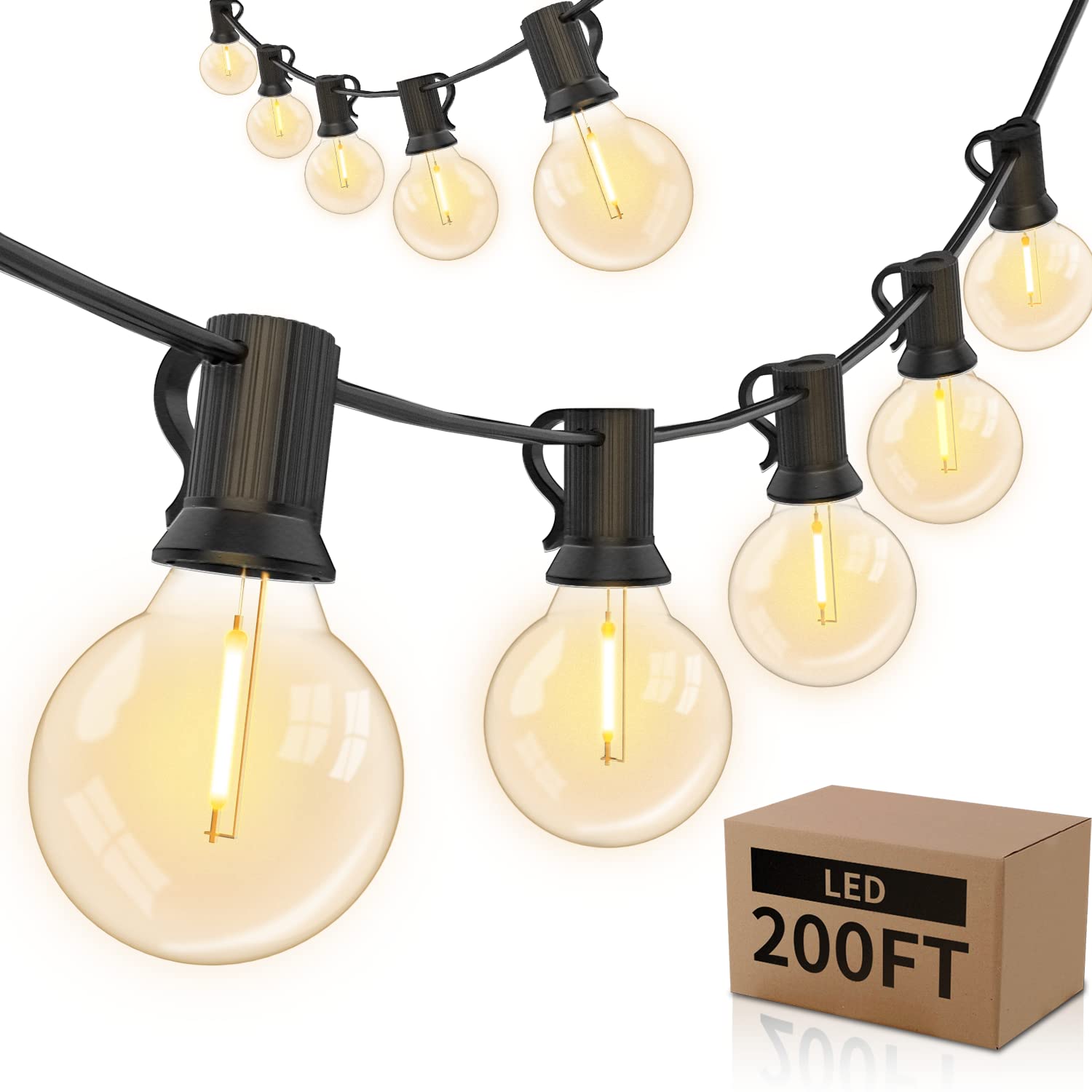 LED Globe String Lights, 200Ft Outdoor String Light with 100+4 (Spare) 1W G40 PC Shatterproof Bulbs, Dimmable Patio Lights Waterproof Connectable Light String for Backyard Porch Cafe, 2700K Warm White