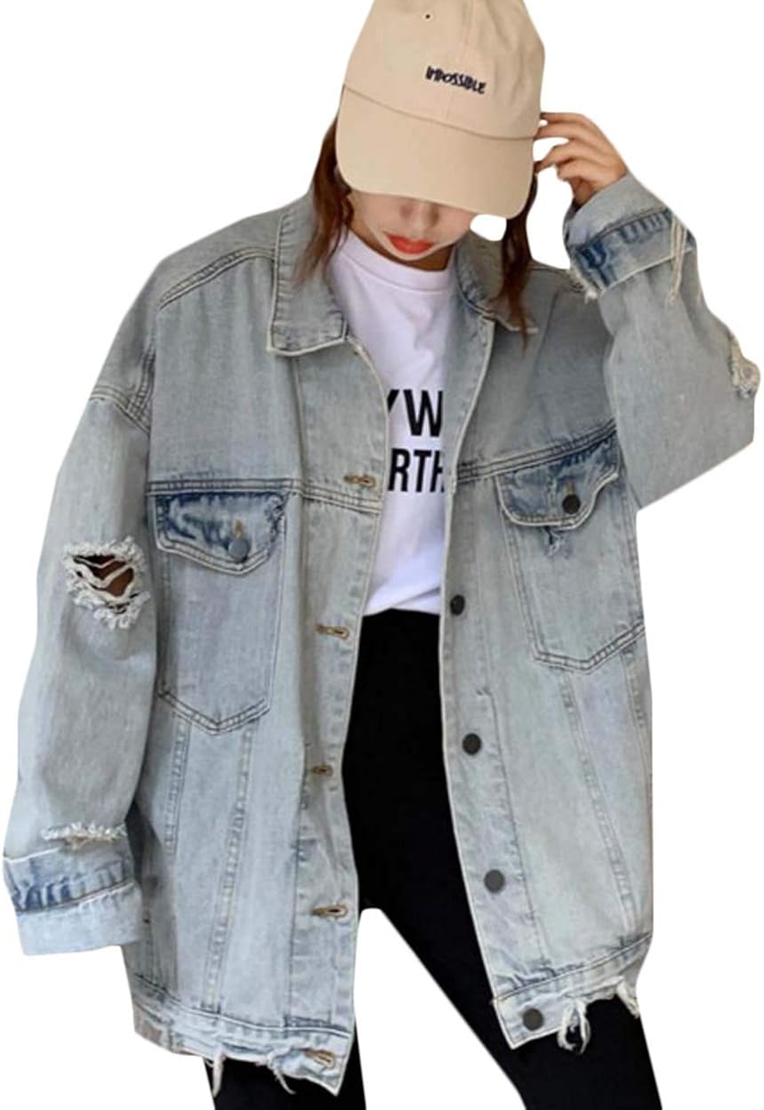 Mlboss デニムジャケット レディース ダメージ加工 ジージャン ゆったり オシャレ Gジャン アウター ジャケット 完全送料無料 ファッション 秋 春 デニム カジュアル 原宿系