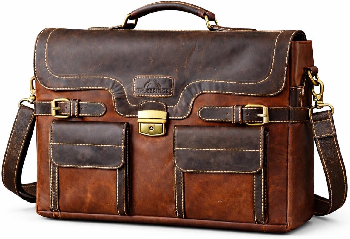 Contractor Office Brown/Tan Leather Laptop Bag for Professionals