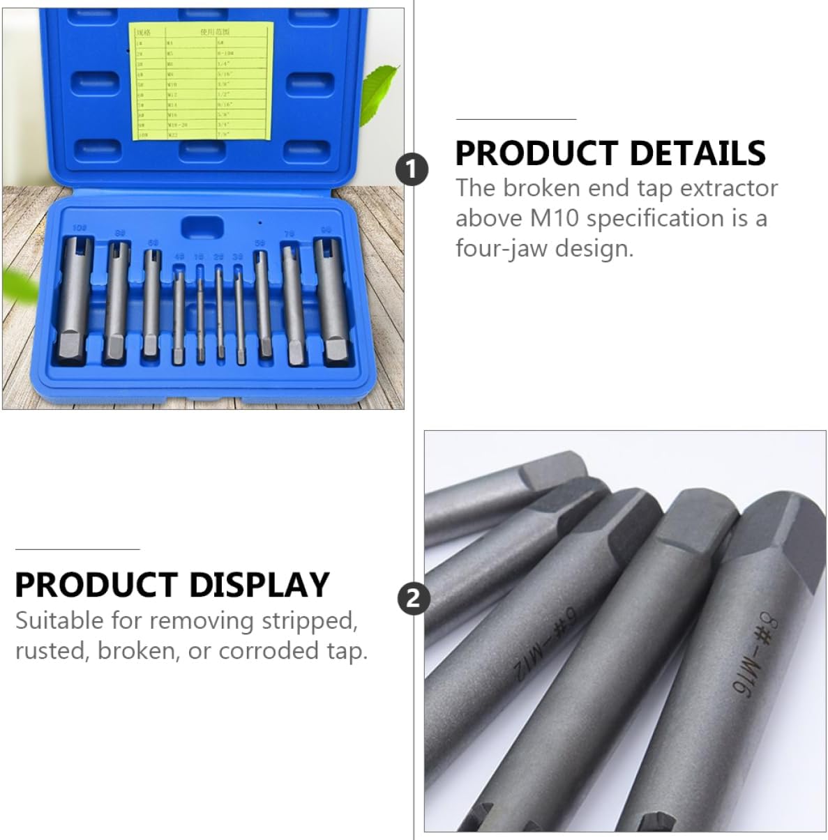 10Pcs Screw Extractors Set Durable Broken Tap Removers for Rusted Damaged Bolts Multi Specification Tool Kit with Box Surface Sandblasting for Easy Maintenance