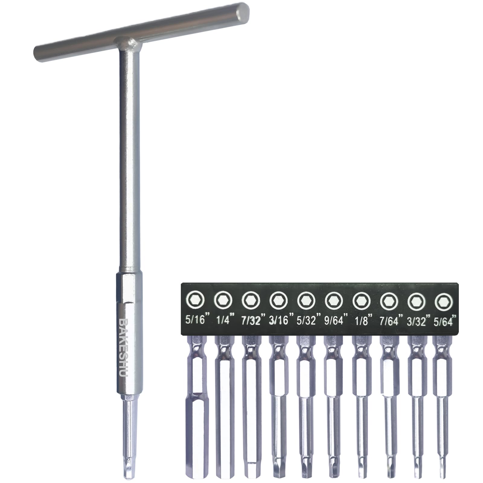 BAKESHU 10 Piece T-Handle Allen Key Set,Imperial 1/64"