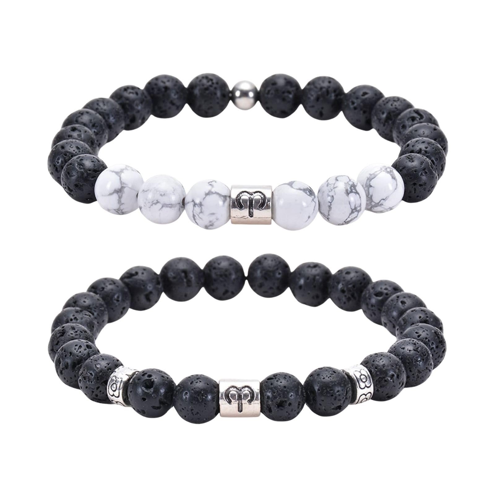 Perle Frauen stapelbar, Armband schwarz weiß Magnesit elastische natürliche Konstellation Perlen Metall Naturstein für Männer Schmuck