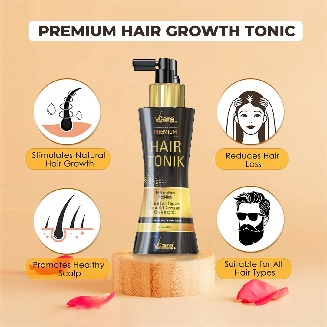 VCare Day Night Hair Tonic For Men & Women with Castor Oil and Olive Leaf Extract-Best Scalp Serum for All Hair Type-Prevents Hair Fall & Strengthens Hair Stimulates 200ml(Pack of 2)