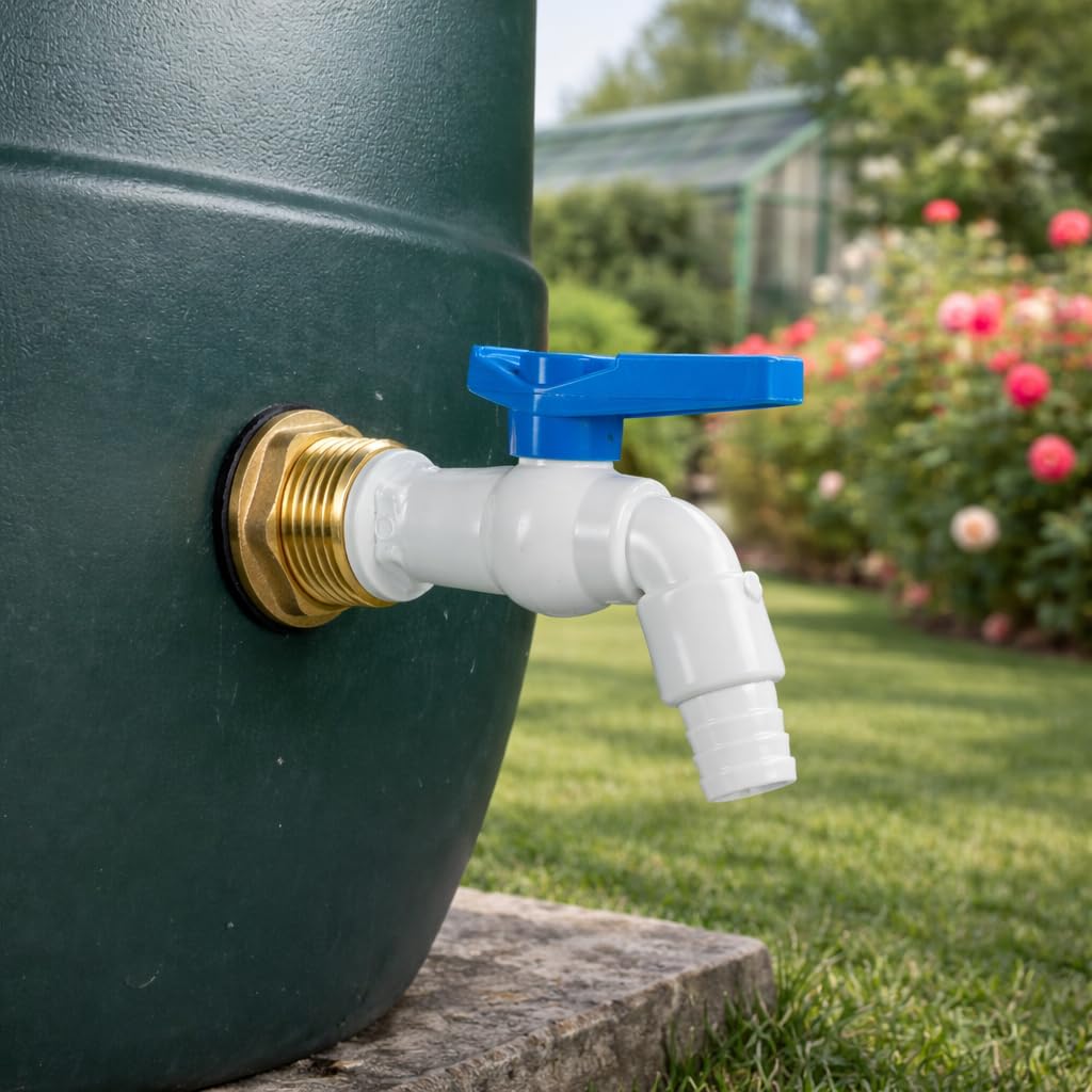 Cost Wise Brushed Nickel Solid Brass Water Butt/Rain Barrel/Tank Threaded Outlet Adaptor/Connector With 2 Washers And Nut,Range Of Tap Options (Pvc Tap With Barb)