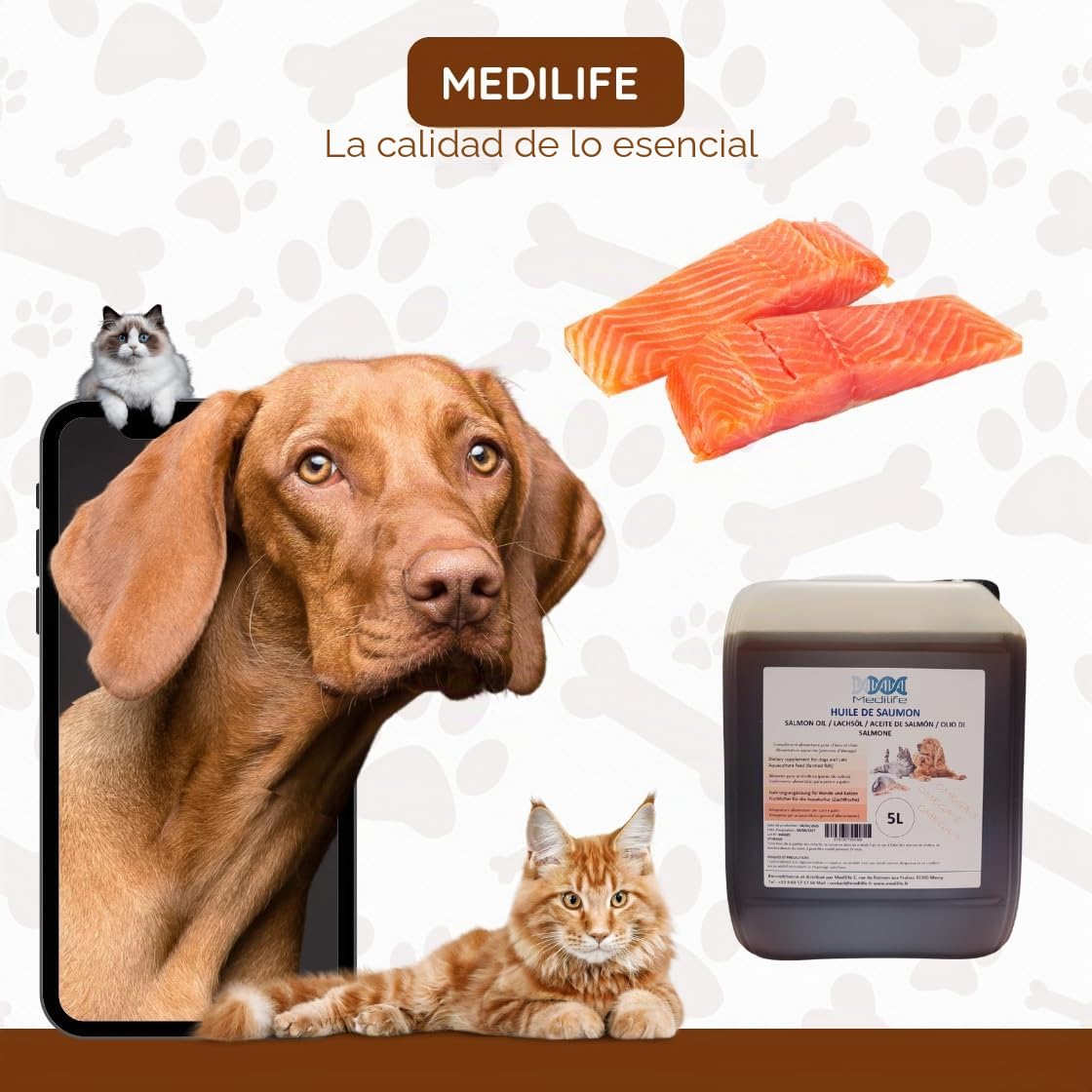 5L Aceite de salmón 100% natural para perros, gatos y caballos, rico en omega 3-6-9 y vitaminas