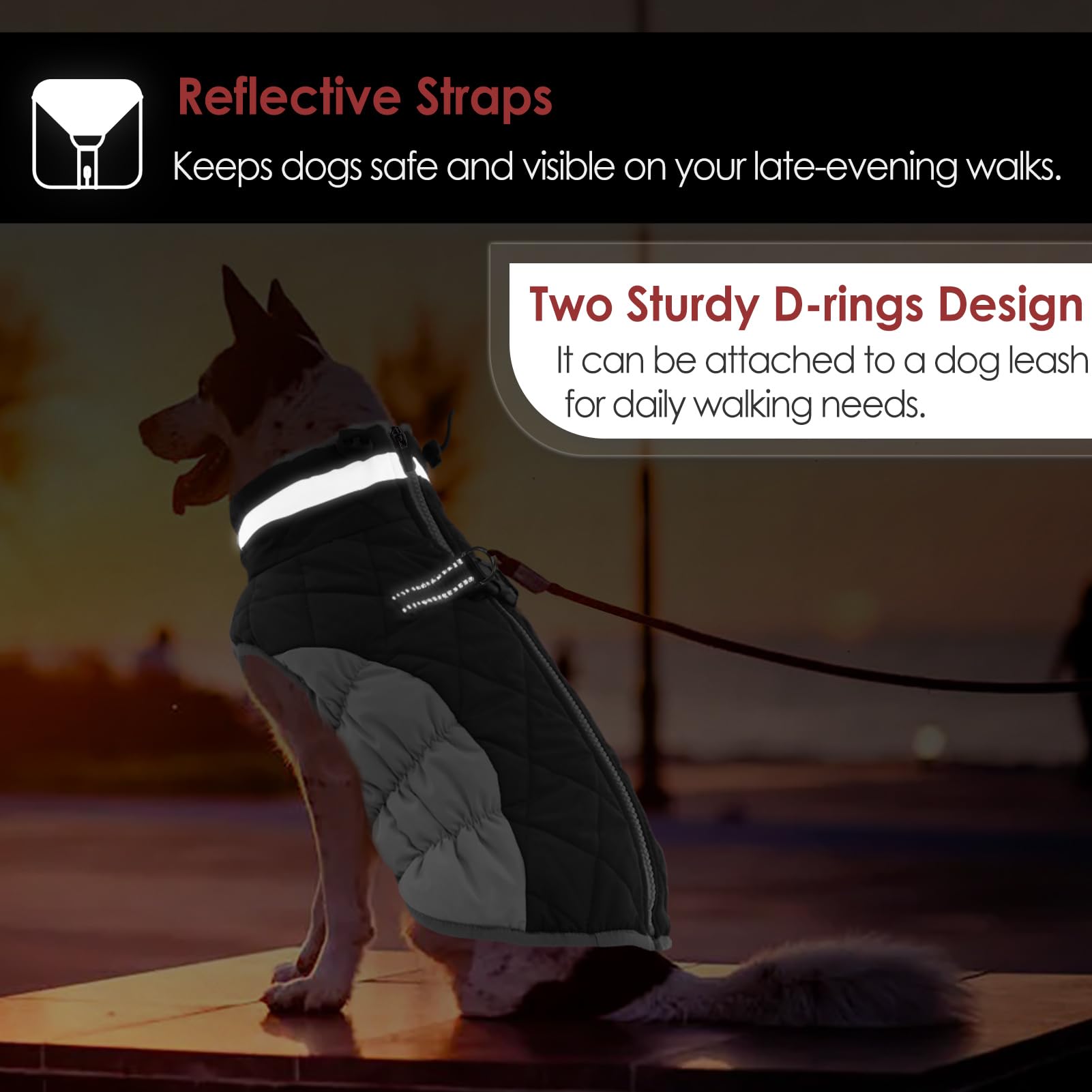 AOFITEE Abrigo para perro, abrigo de invierno cálido para perro, chaqueta reflectante de cuello alto para perros grandes con arnés integrado, chaqueta de invierno para mascotas, chaqueta de invierno