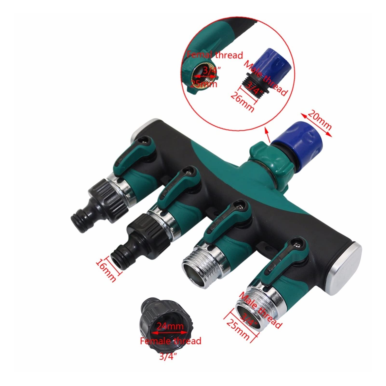 Adaptador de Conector de Utilidad Adaptador de Conector de Manguera 1 Juego de Kits Deua Rosca Estánde 3/4 de Pulgada Conector Recto Y de 4 Vías Accesorios para de Riego de Jardín/Cctor de 4 Vías