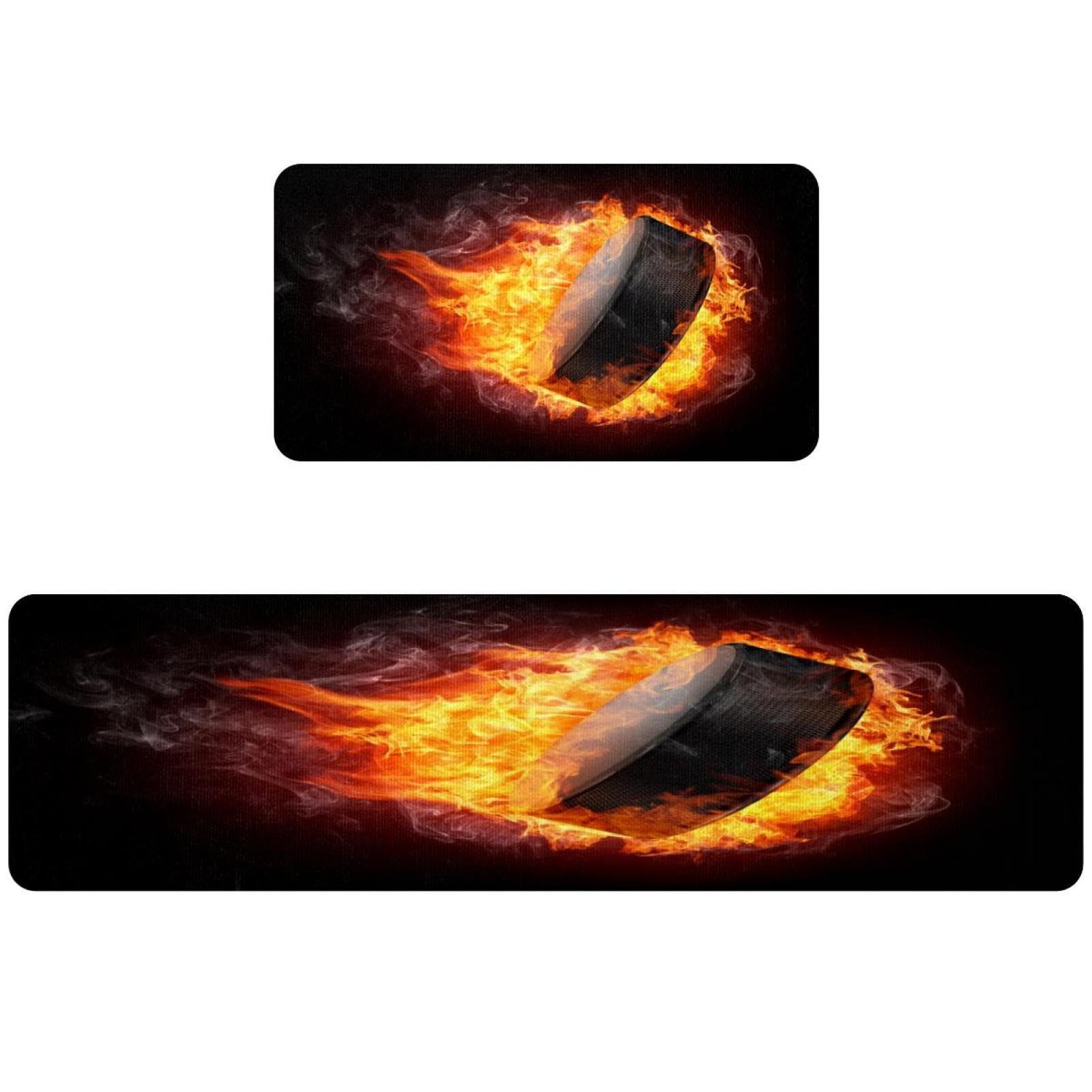 Alfombrillas de cocina antideslizantes VAPOKF lavables con diseño de hockey ardiente pack de 2