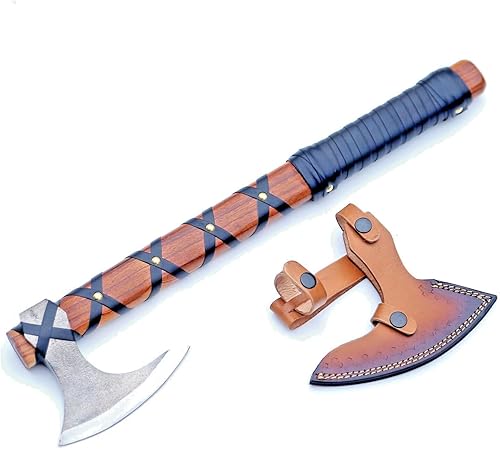 Miniatura 8 de Hacha vikinga de Ragnar Lothbrok con mango de madera de rosa, hoja afilada de acero de alto carbono forjada a mano, hacha de campamento hecha a