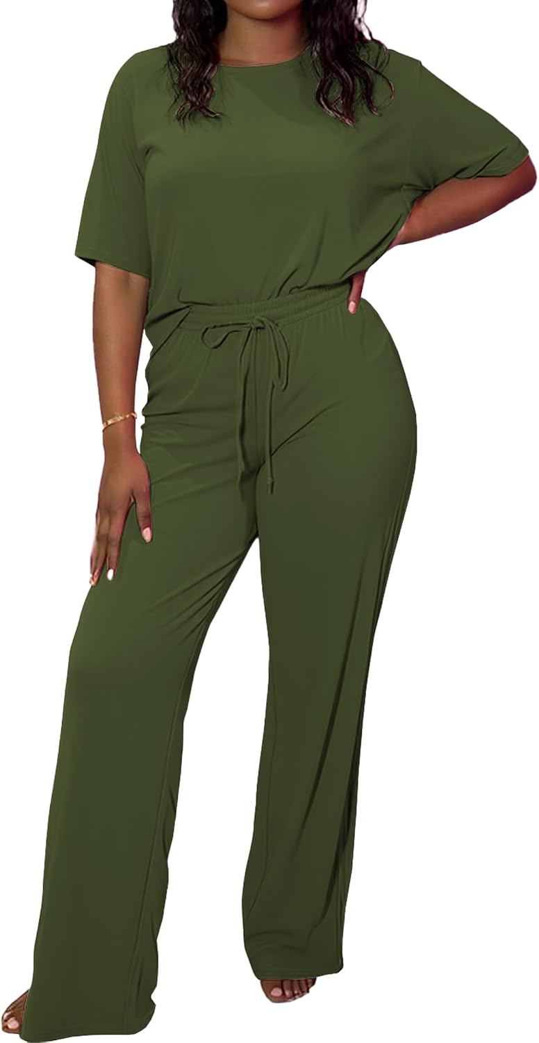 Ulovmi 2 Piece Lounge Sets for Women Summer 2026 Short Sleeve Matching Airport Travel Outfits Casual Clothes