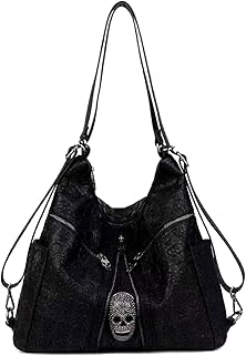 Downupdown Women Handbag Print Shoulder Bag Skull Rivet Crossbody Satchel Messenger Large Tote Purse Handbag (Black1)