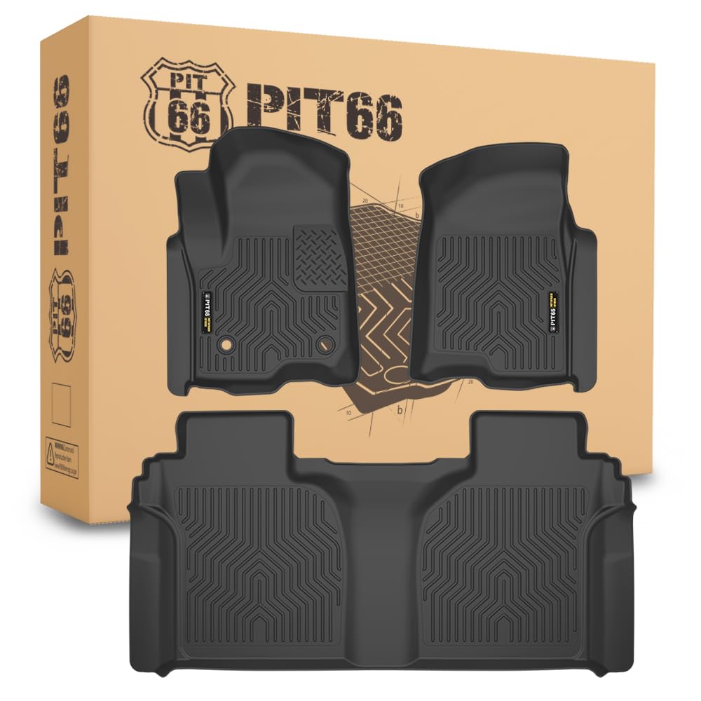 PIT66 Floor Mats Cargo Liners Compatible with 2019-2025 Chevy Silverado GMC Sierra 1500 2500HD 3500HD Crew Cab (Rear Row with Carpeted Under-seat Storage) Car Mats