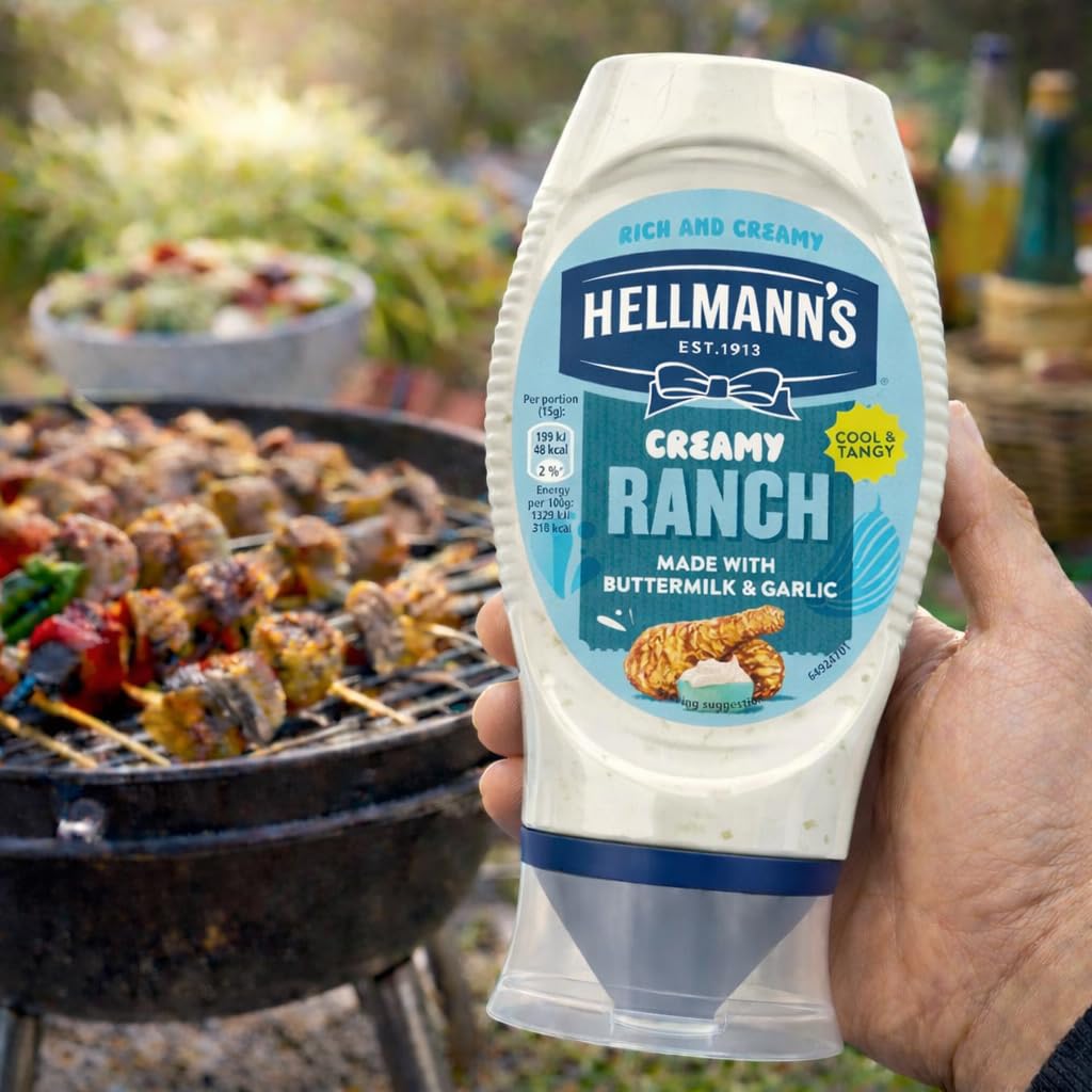 Hellmann’s Creamy Ranch Dressing Sauce 245g By COUGAR | Made with Buttermilk & Garlic | Cool & Tangy Flavour | Perfect for Dips, Salads, Wraps & Snacks | Rich & Creamy Texture | Easy Squeeze Bottle | Restaurant Style Ranch Dressing - (IMPORTED-UK) 4