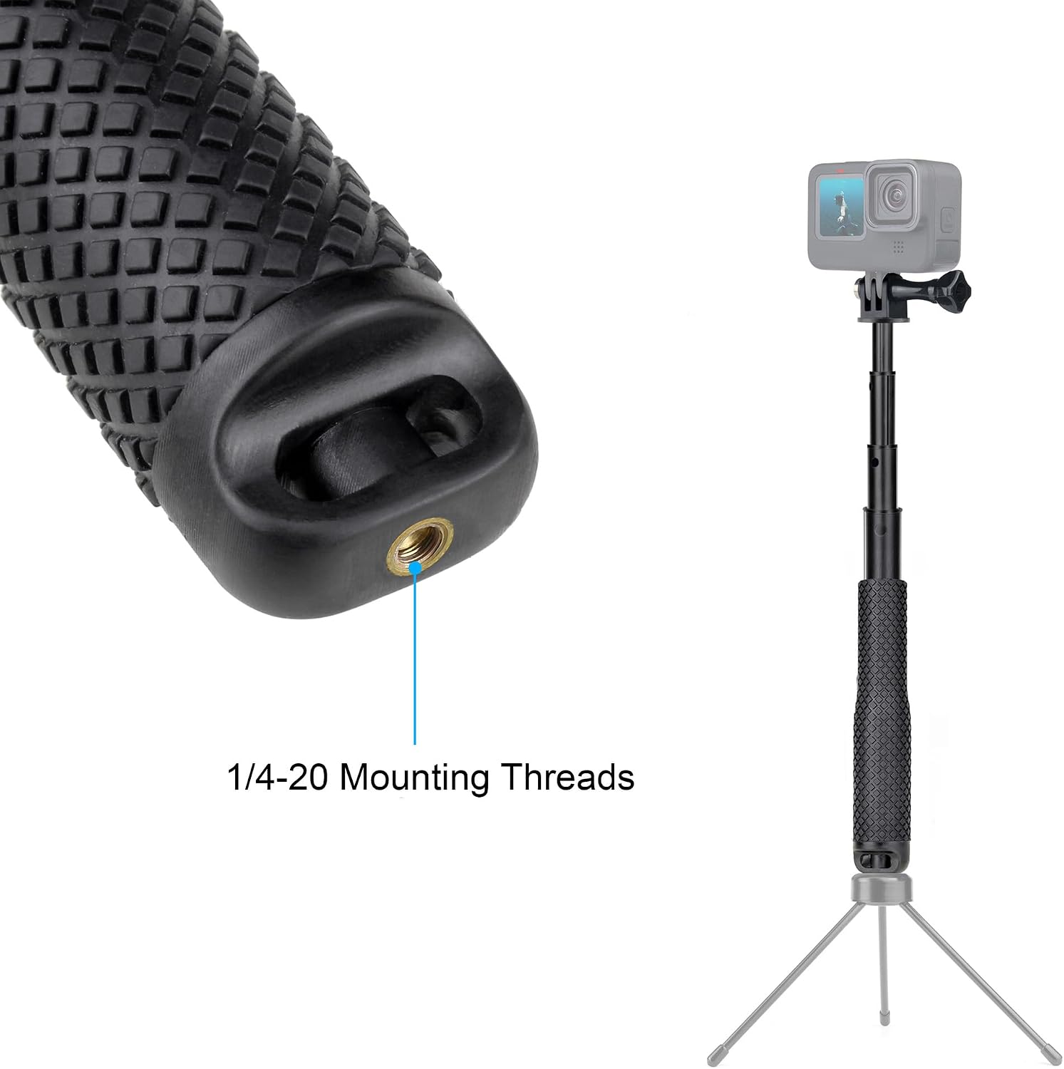 SOONSUN 23'' Short Extension Selfie Stick Compact Hand Grip Waterproof Monopod Pole for GoPro Hero 13 12 11 10 9 8 7 6 5 4, Fusion, Session, Insta360 X2 X3, GO3, AKASO, DJI Osmo Action Camera