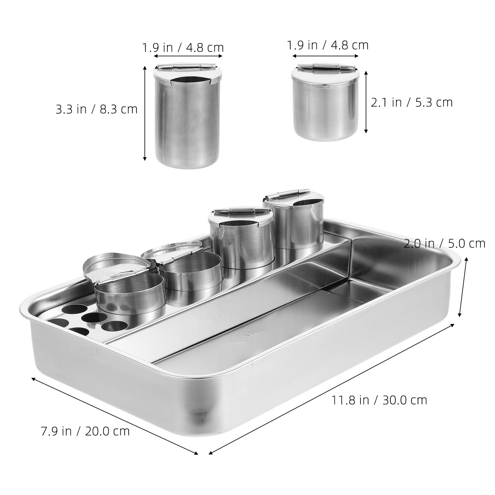 SHINEOFI Bandeja de Médica de Acero Inoxidable 304 Bandeja Rectangular 4 Orificios para Frascos Equipo Profesional para Hospitales y Clínicas para Curas