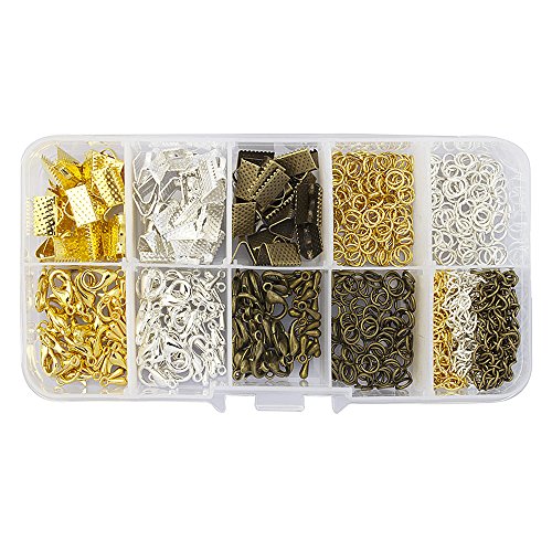 lollibeads (TM) cinta Pinch abrazadera Crimps con nudo cordón de piel marcapáginas final las conclusiones para fabricación de joyería DIY, estaño, Assorted Color-10mm(3/8")-Kits-510pcs, 10 mm
