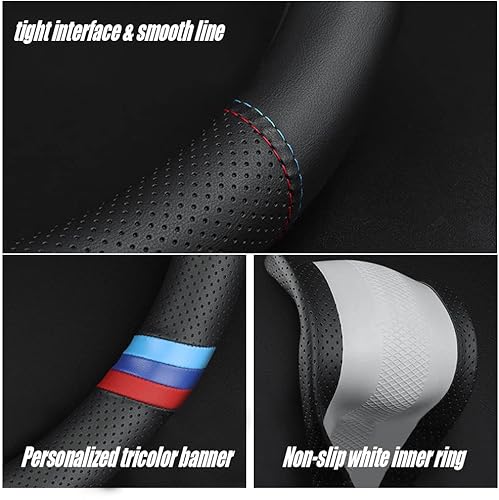 Miniatura 6 de Funda de piel napa para volante de automóvil, cómoda, antideslizante, estilo deportivo, universal, 15 pulgadas, color negro y amarillo