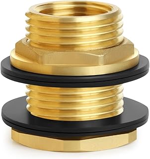 1/2" NPT Female X 3/4" Male GHT(Garden Hose Threaded), Soild Brass Bulkhead Fitting with 2 Rubber Rings for Water Tower Tank Barrels Rain Barrels…