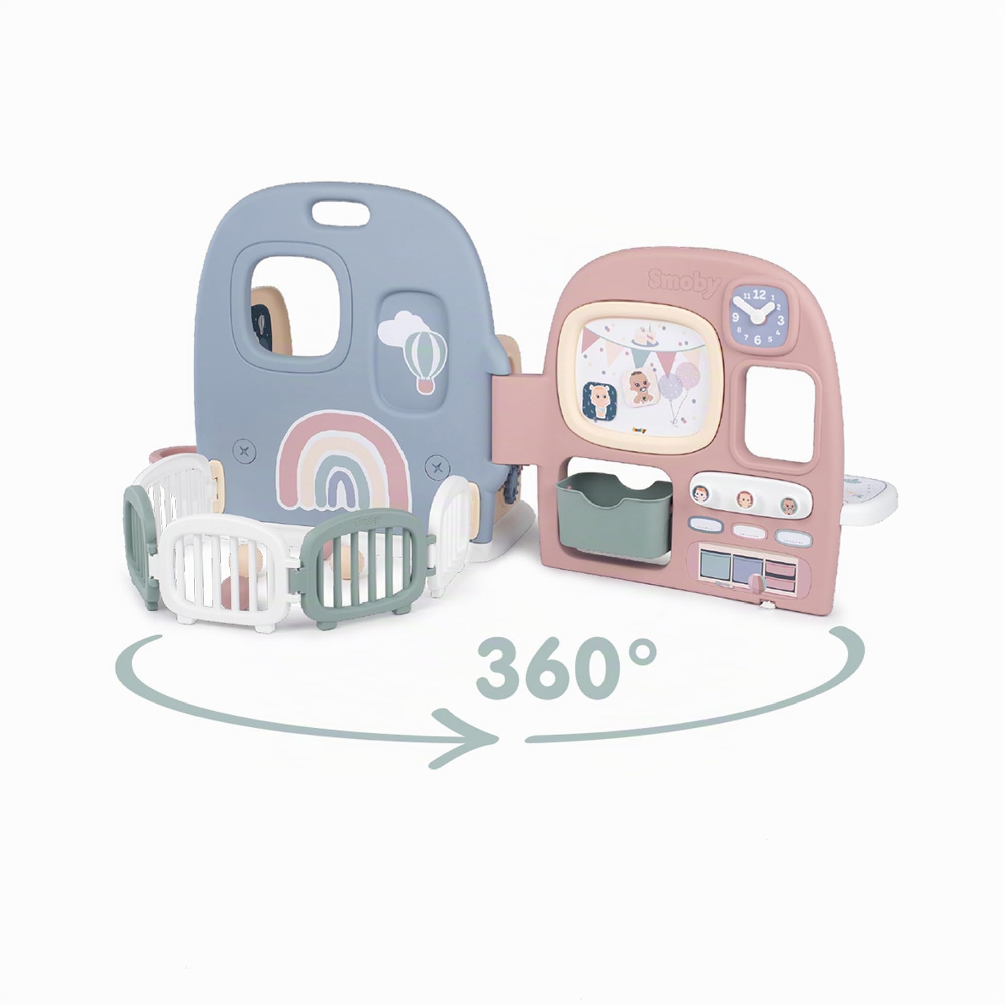 Smoby - Baby Care Puppen-Kita - einklappbares Puppen-Spielcenter (107,9x77,9x51 cm) mit 360° Spielfläche und 27 Extras, Spielzeug für Kinder ab 3 Jahre