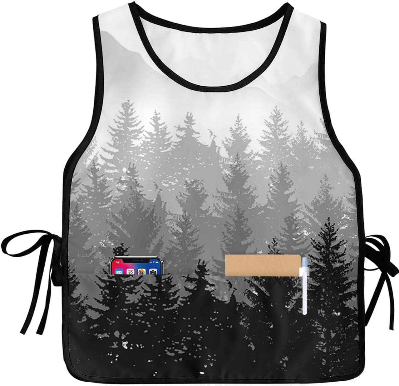 Fall Autumn Tree Cobbler Aprons with 2 Pockets for Women Men, Forest Grey Black Wood-land Mountain