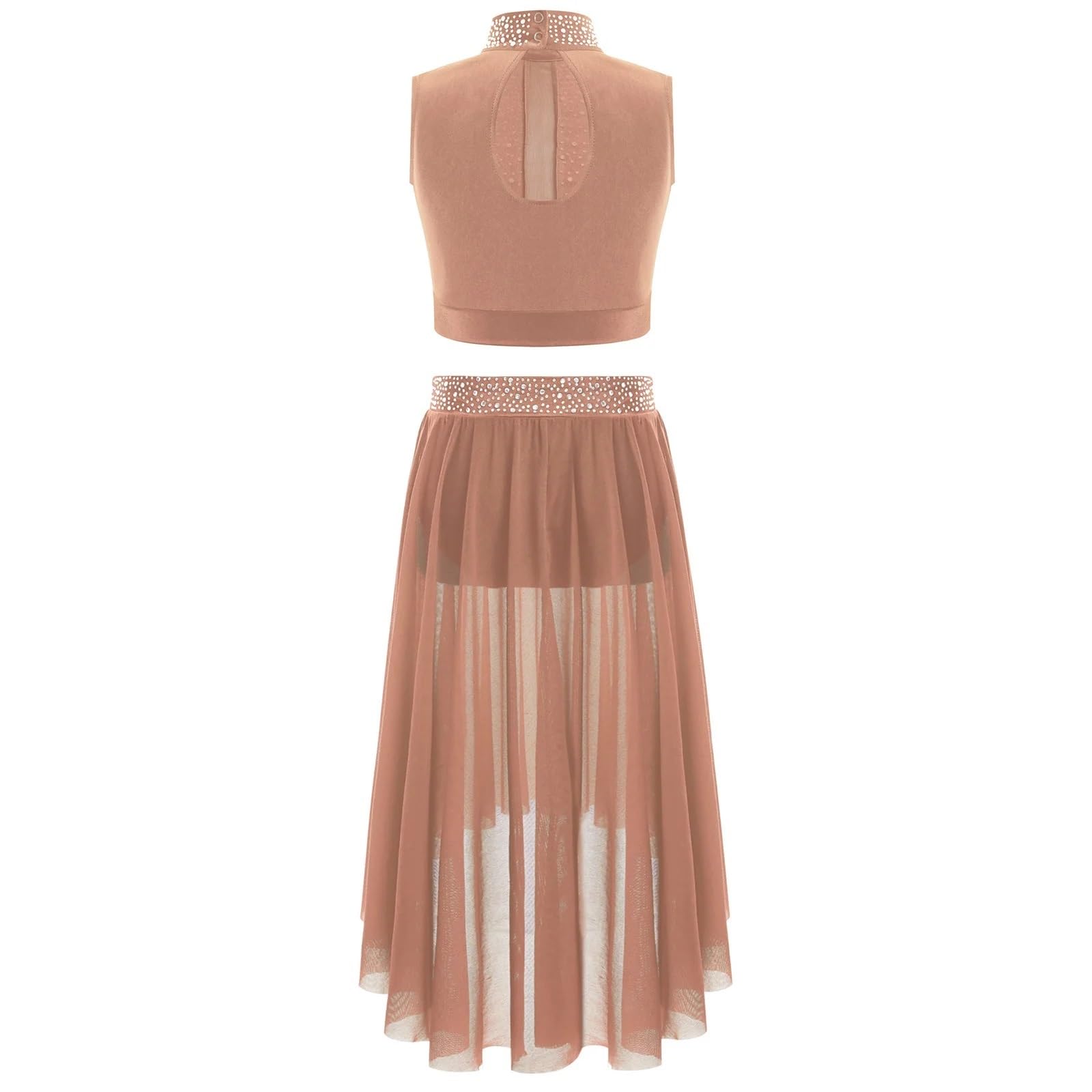 Disfraz Gimnasta NiñA Ropa de baile moderna for niñas, atuendo de baile lírico, traje de patinaje artístico de ballet, top corto sin mangas con diamantes de imitación y falda de malla(Pink,16)