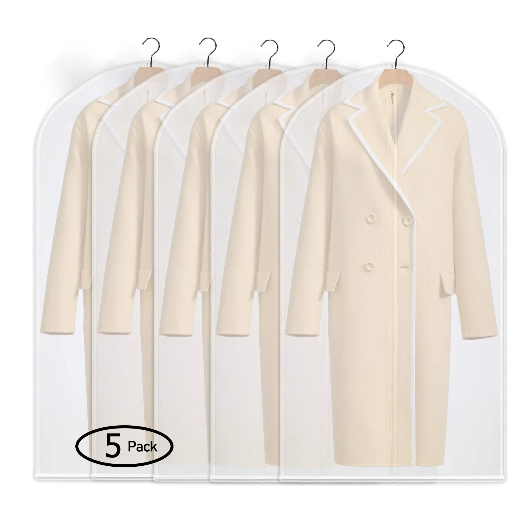 Clothing Storage Garment Bag Clear Bag, Hanging Clothes Covers Garment Bags,Dress Protector Zippered Garment Covers for Closet Storage and Travel, Plastic Dust proof Suit Case (5P-140-Tou-1)