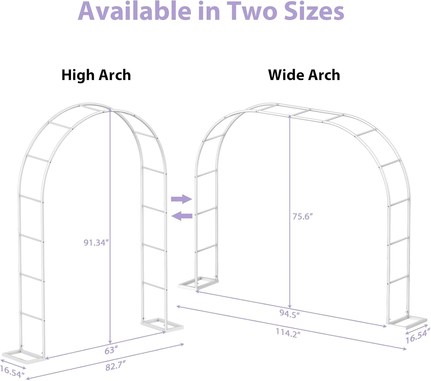 Sunexinlo Garden Arch Trellis with Base, 5.3'W x 7.6'H or 7.9'W x 6.3'H Wedding Arch, Metal Garden Trellis for Climbing Plants Outdoor Wedding Christmas Bridal Party Decoration, White