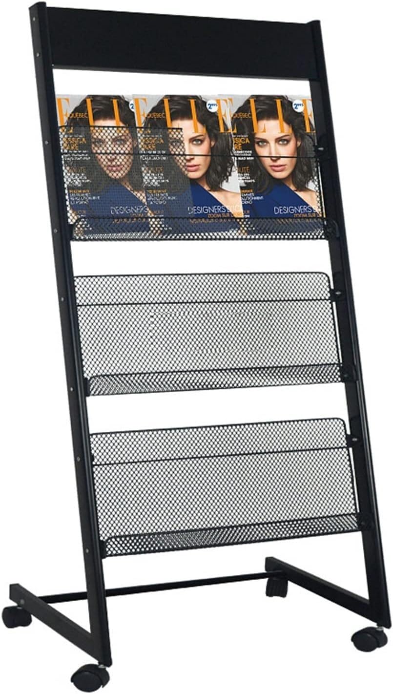 Porte-revues noir extra large avec roues pour brochures d'accueil et hall de banque
