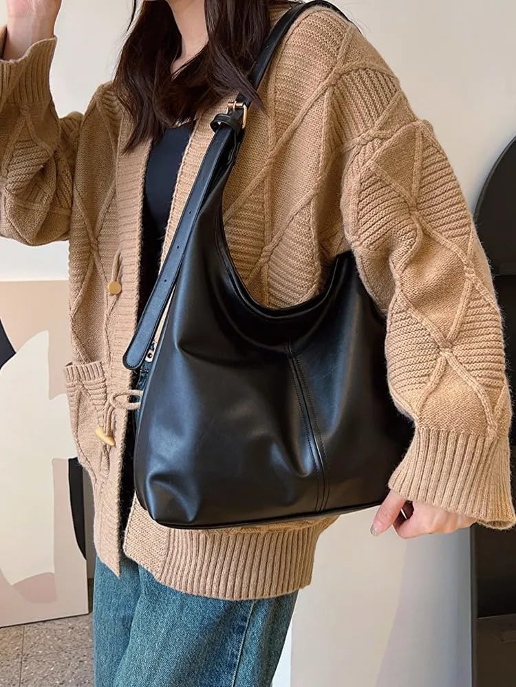Image of Hobo Shoulder Bag for Women - Soft PU Leather Slouchy Tote Purse | Casual Lightweight Handbag for Work, Travel & Everyday Use