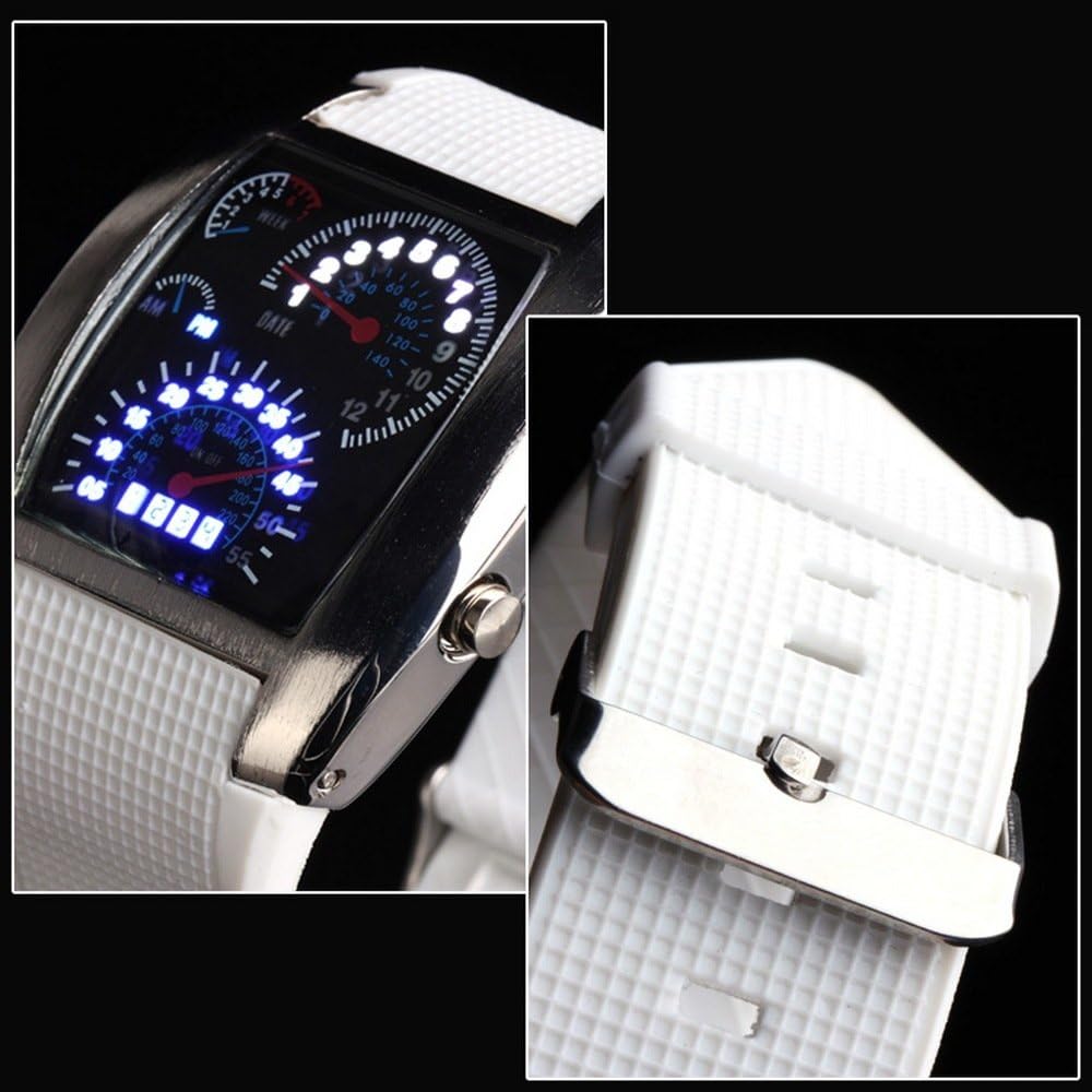 Meily Silicone Rubber Band Blue Binary DOT Unisex LED Wrist Watch