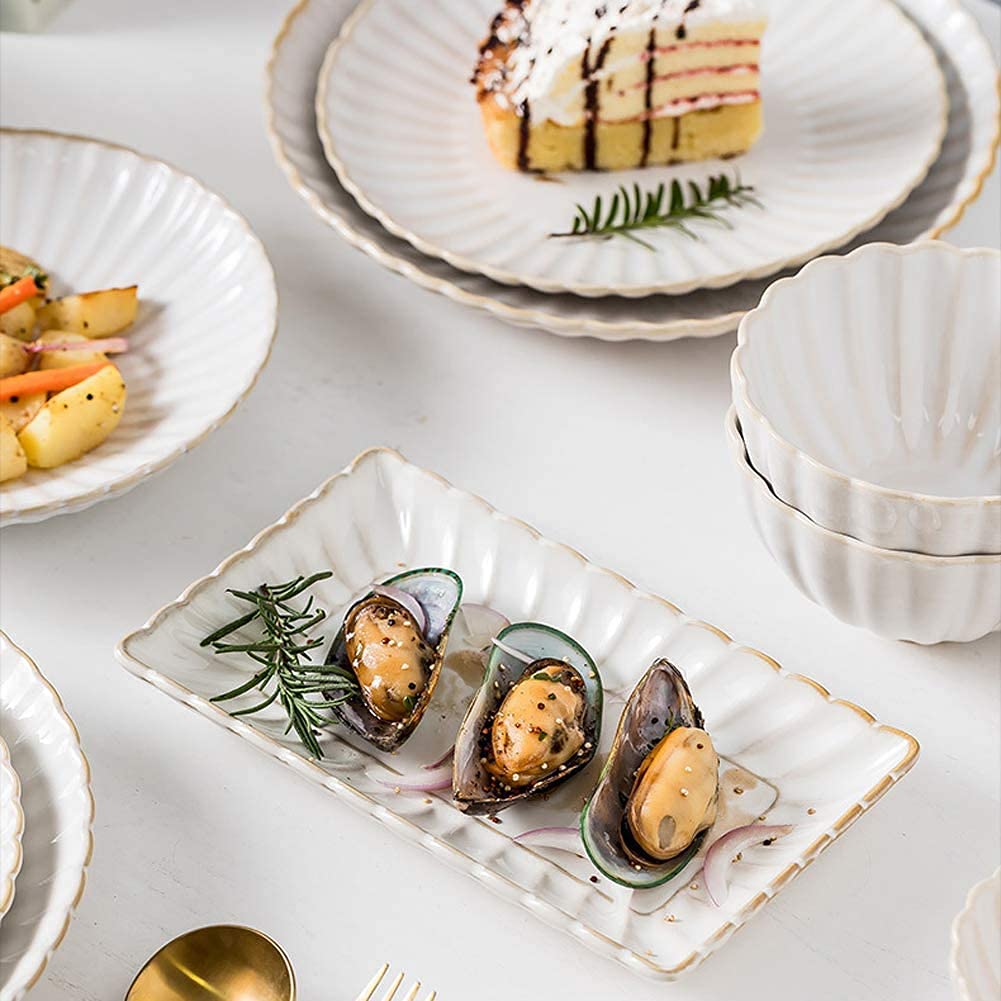 Conjunto de vajillas de cerámica, Conjunto de tazón y Platos, adecuados para 6 Personas. Crisantemo Colorido vajilla Retro, Placa de Sopa de Porcelana Fina Que Sirve Conjunto de 36 Piezas