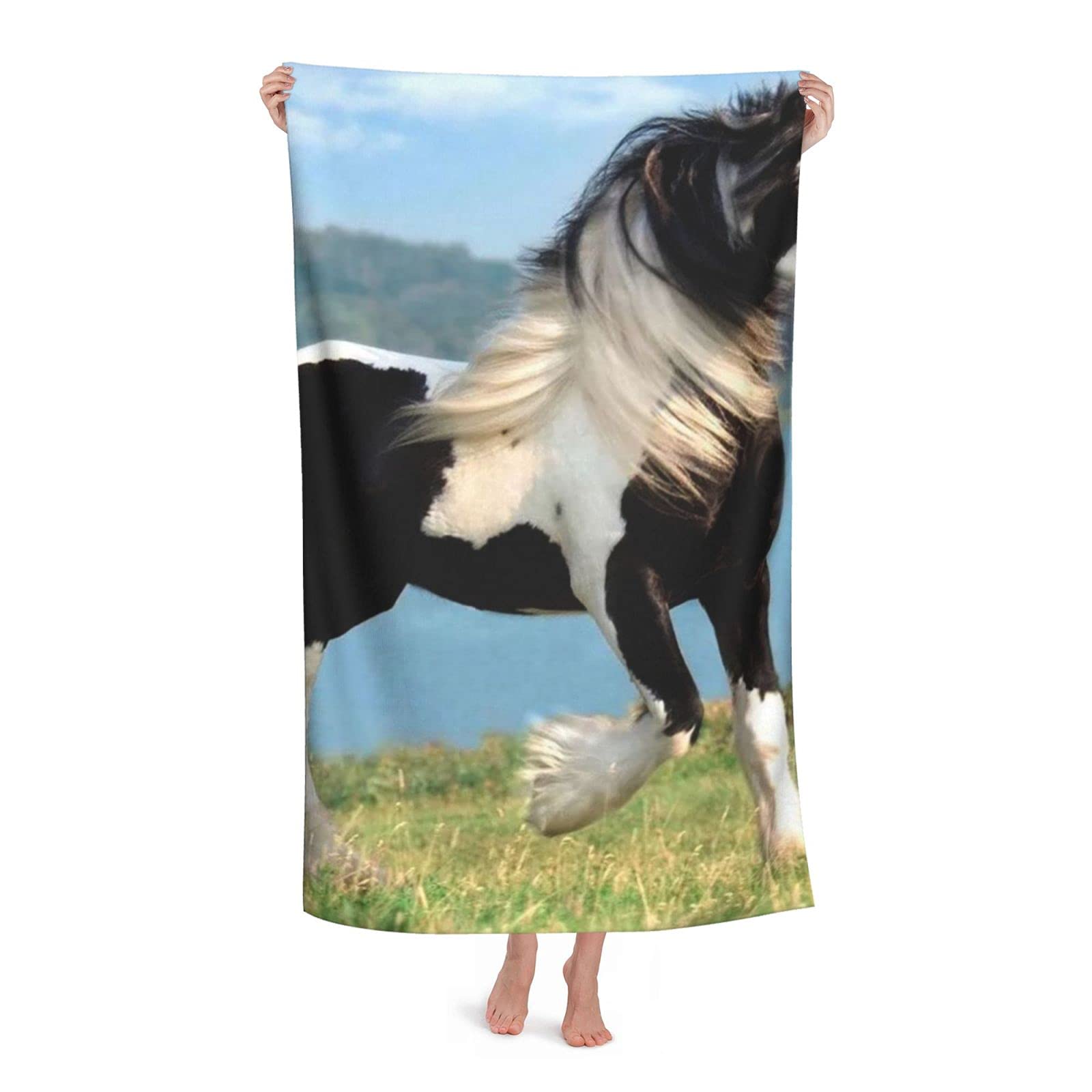 LSRCPD Horse On The Shore Beach Towel Highly Absorbent Microfiber Beach Blanket Soft Bath Towels 80 x 130 cm