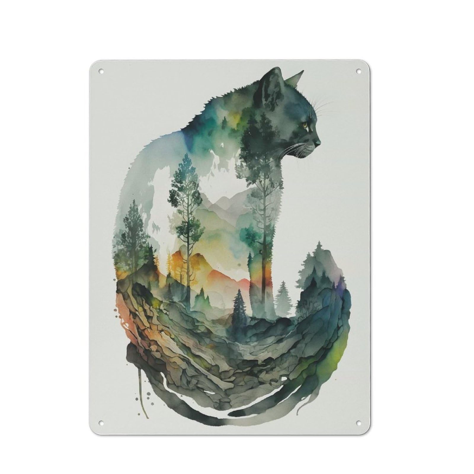 Vintage Tin Sign with Cat Nature Abstract Design 40x30cm, Nostalgic Nostalgic Wall Art for Living Room, Hallway, Kitchen Or Cafe