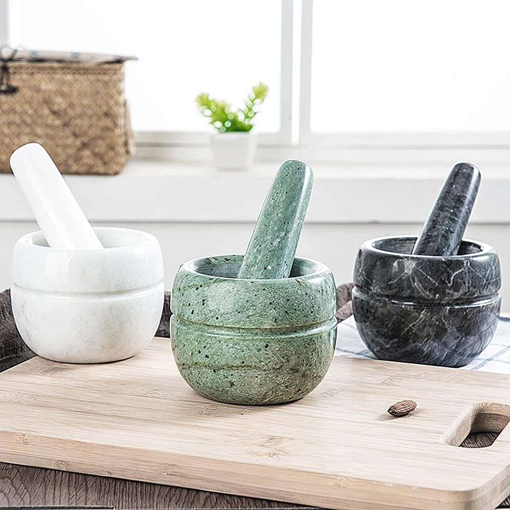 Vintage White Black Stone Manual Grinder Food Spices Garlic Masher Kitchen Pestle Mortar Cooking Tools