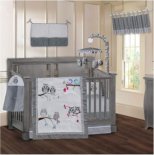 Miniatura 2 de BabyFad Búho gris blanco vivero 9 piezas bebé cuna conjunto 100% algodón
