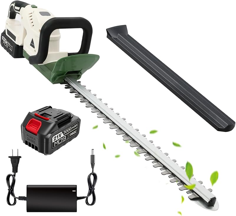 Hedge Trimmer Cordless 20inch with 3000mAh Battery, Electric Handheld Bush Trimmer, 3000RPM Lightweight Battery Powered Bush Clipper for Garden, Yard Care, 180° Rotatable Handle & 3/4'' Blade Gap