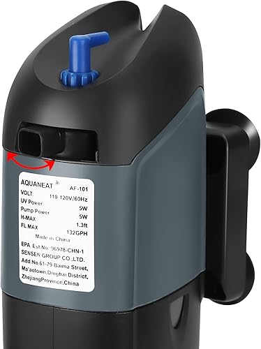 Miniatura 5 de AQUANEAT Filtro de acuario 5W Bombilla UV Green Water Killer Filtro de bomba sumergible 132 GPH para tanque de peces de 75 galones