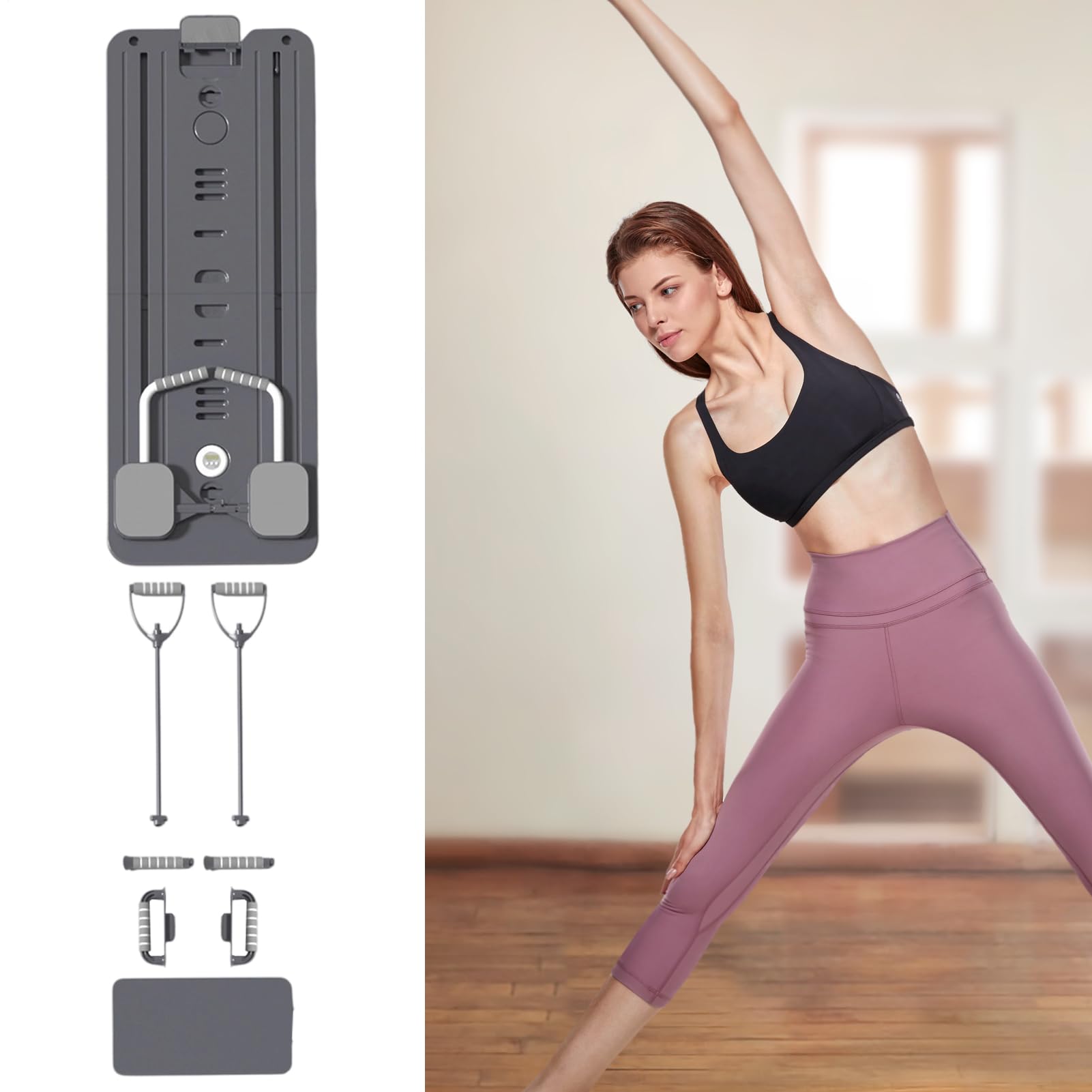 Tavola da pilates, pieghevole, per allenamento a casa, con nastri, per l'allenamento della forza e l'allenamento