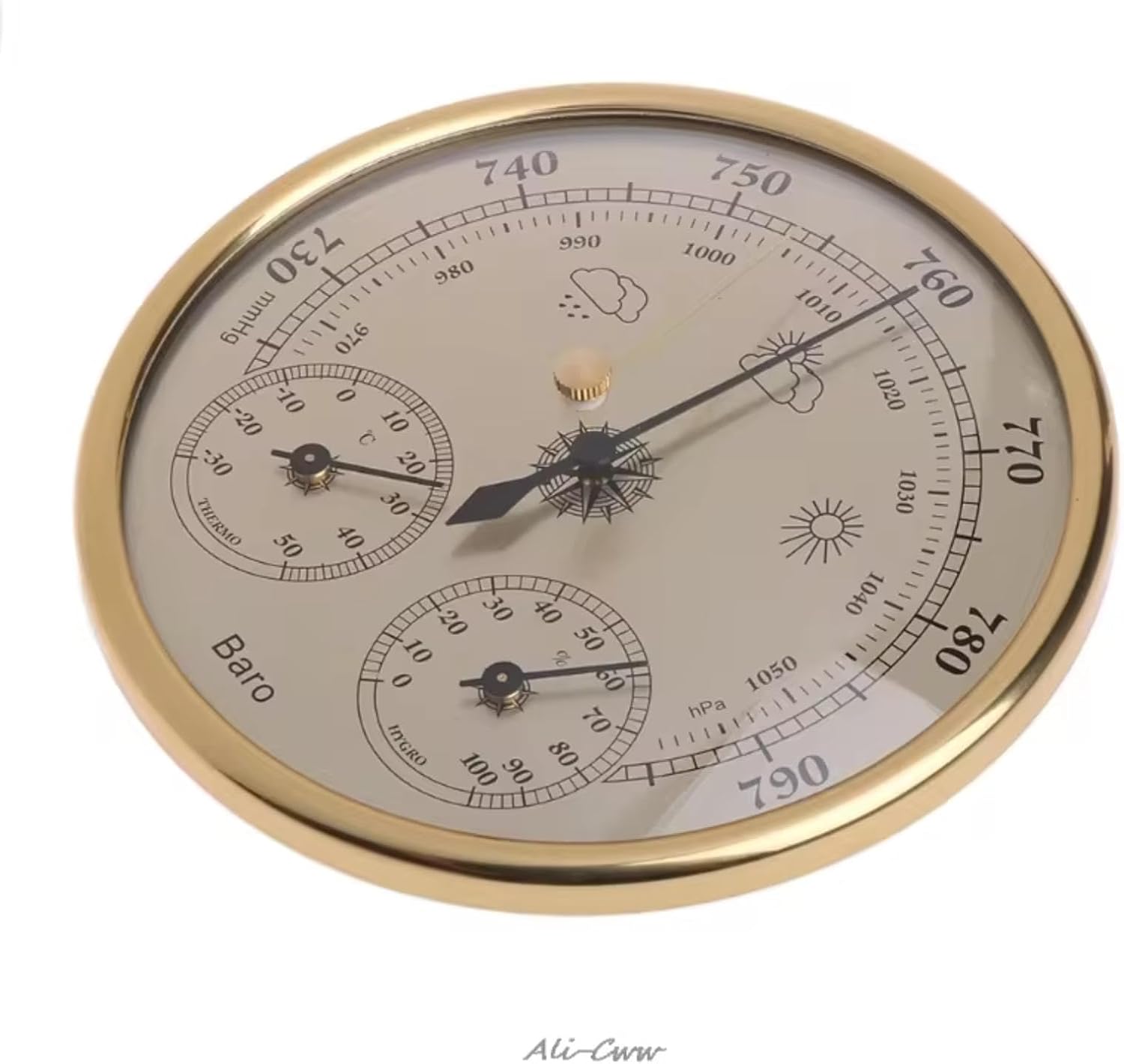 3 in 1 Barometer,Barometer Indoor,Barometer Thermometer Hygrometer,5in Analog Weather Station,Barometers for The Home Wall,Dial Type Barometer,for Home Indoor Office Wall Decor(Gold)