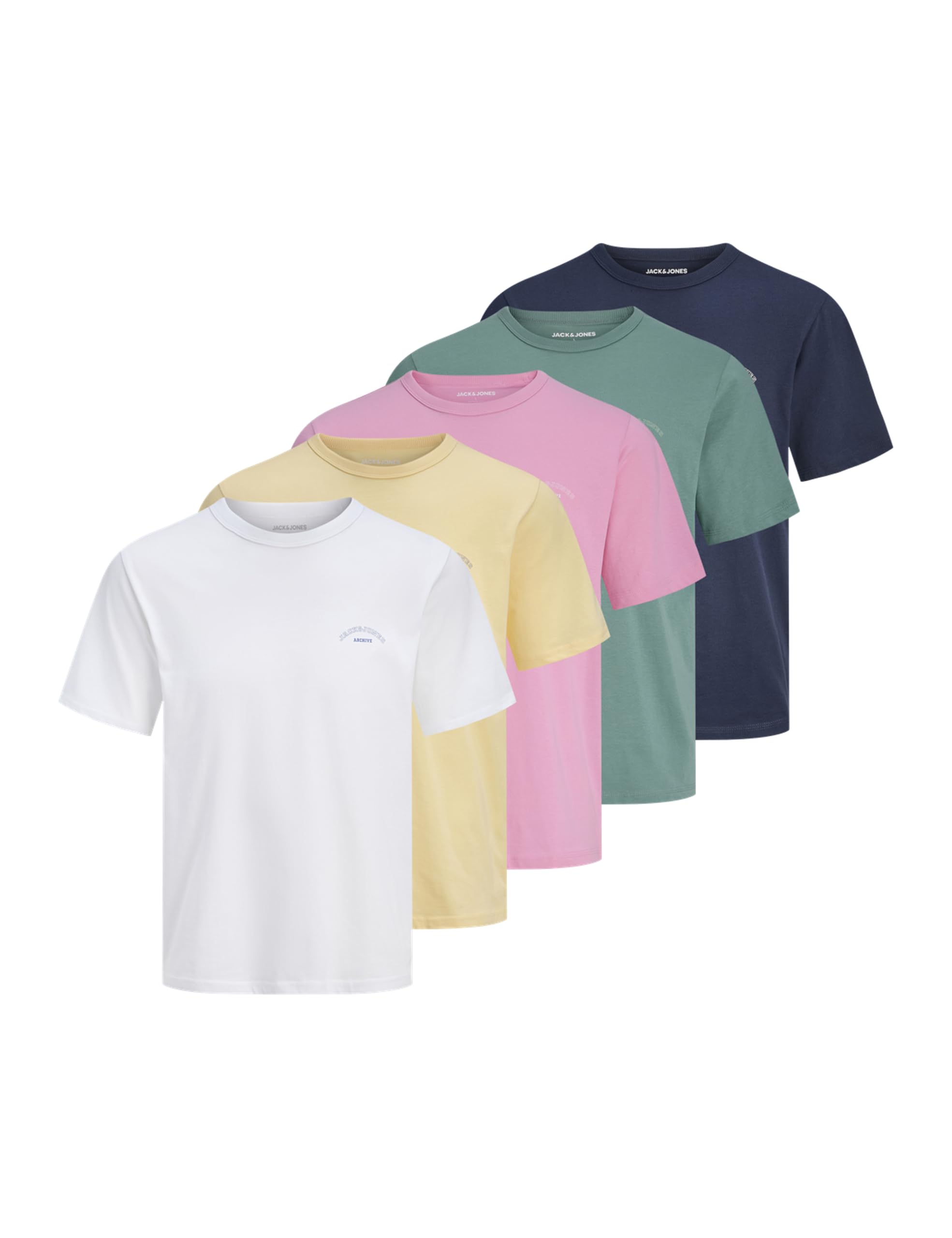 Jack & Jones Men's Bright White Jjcollege Logo Tee Ss Crew Neck 5Pk Mp