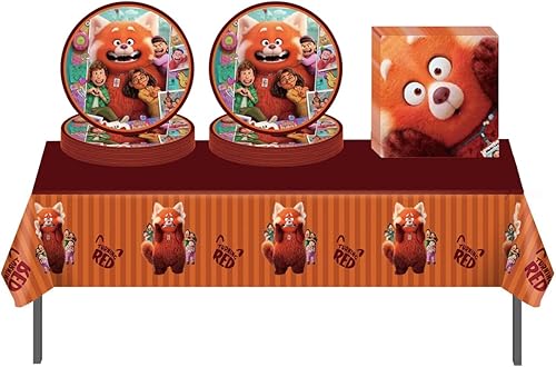 Suministros de fiesta Red Panda incluye 20 platos de papel 20 servilletas 1 mantel para 20 invitados