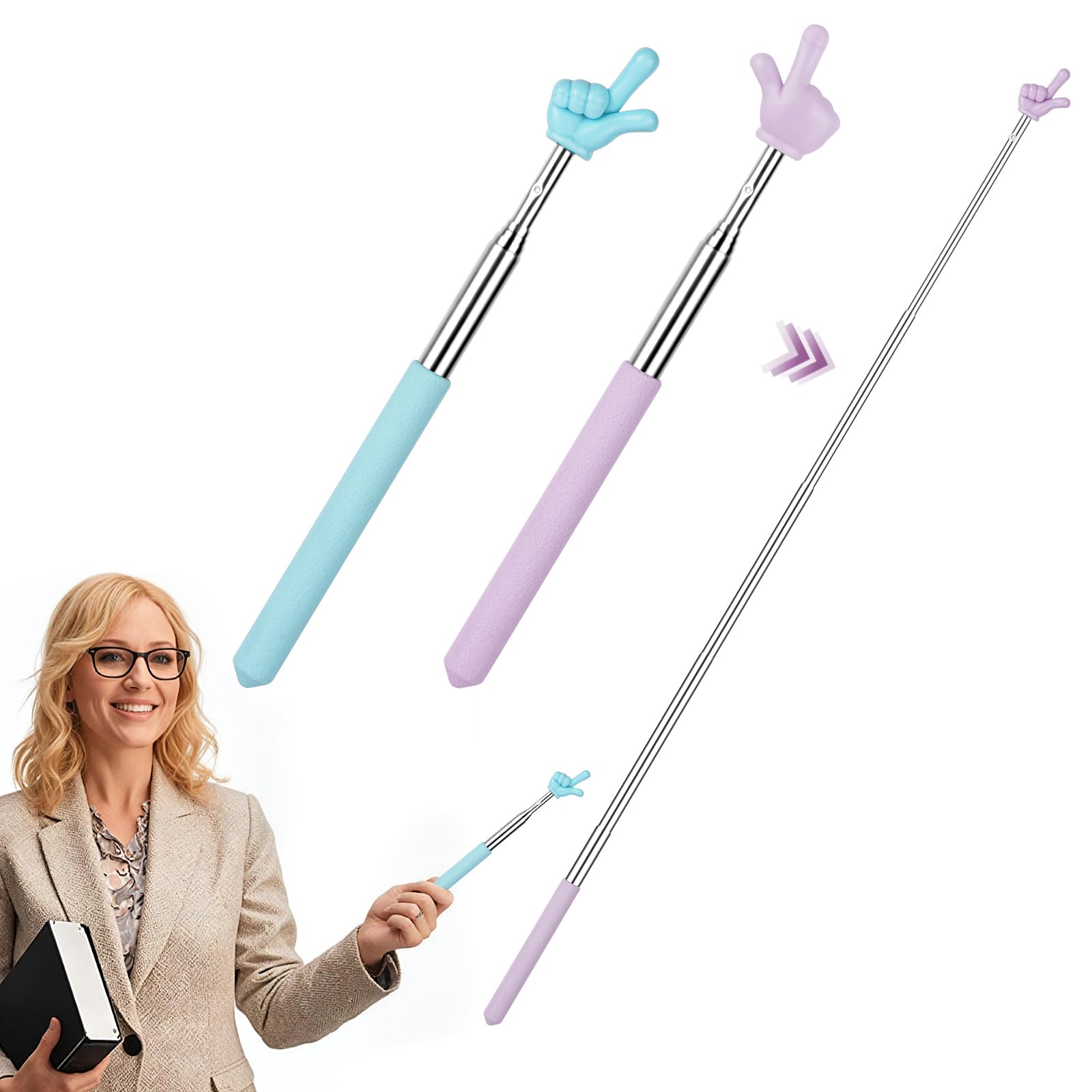 Pointeur de Doigt Rétractable Lot de 2 pour Enseignant, Flexible et Pratique, Bleu Violet
