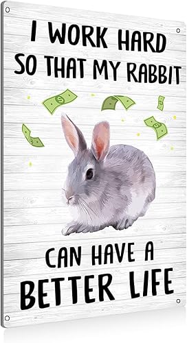 Funny I Work Hard So My Rabbit Can Have a Better Life - Letrero de metal para pared, decoración rústica para el hogar, decoración de campo,