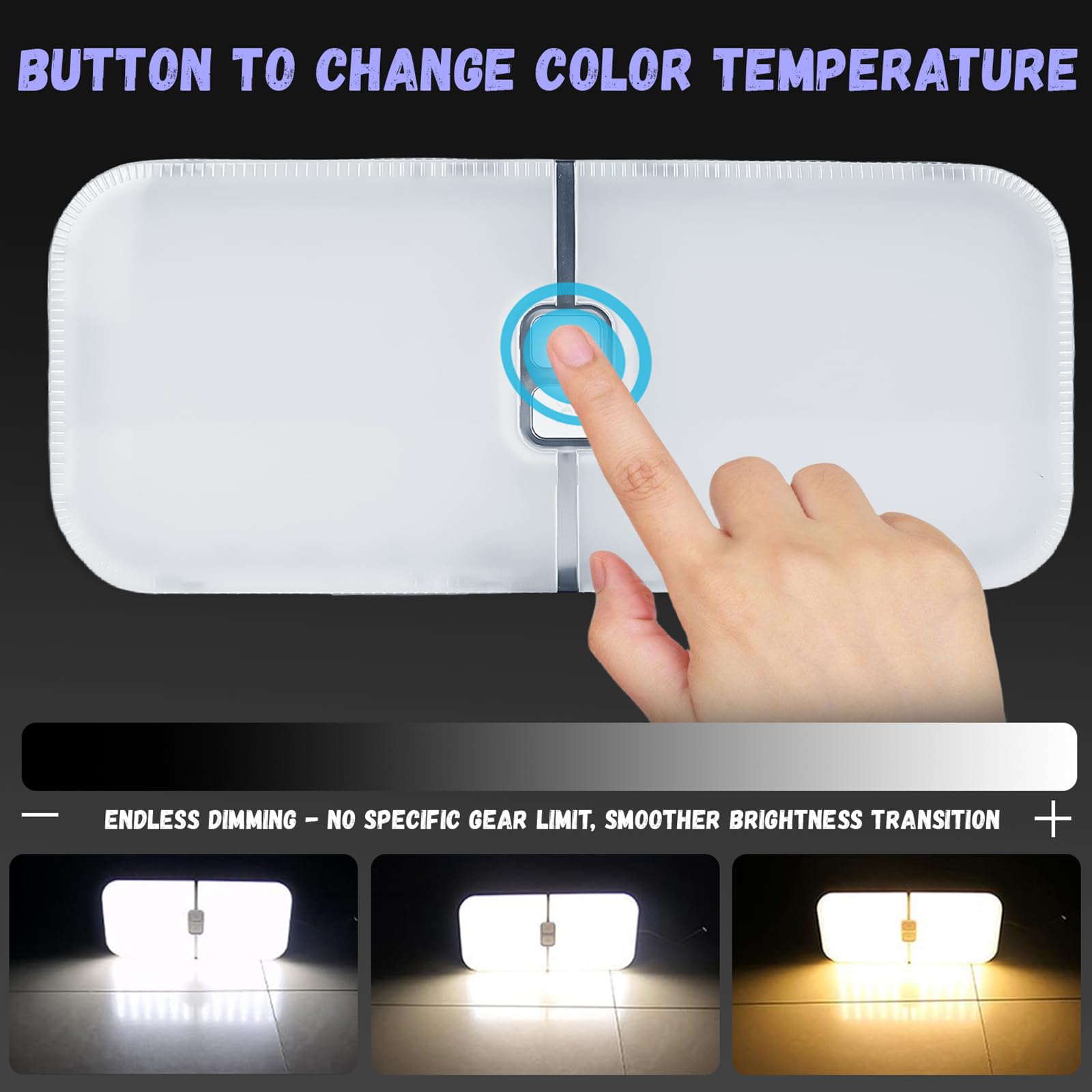 12-24 V RV Lámparas autocaravana, 3 colores de temperatura regulable, lámparas LED para autocaravanas con interruptor de almacenamiento, lámpara LED de techo para autocaravana, techo, iluminación para