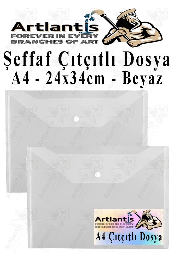A4 şeffaf çıtçıtlı zarf dosya, 2 adet, su geçirmez, 100 yaprak kapasiteli