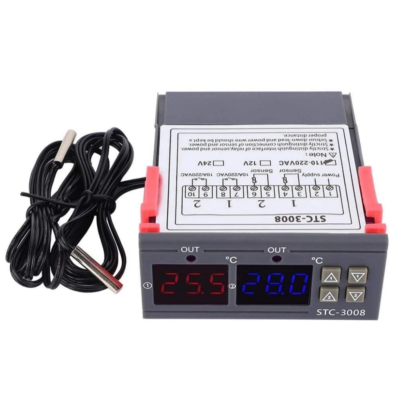 1 pz STC-3008 KT99 Doppio regolatore di temperatura digitale Due uscite relè 12V 24V 220V Termostato termoregolatore con riscaldatore e raffreddatore(STC-3008 110-220V)