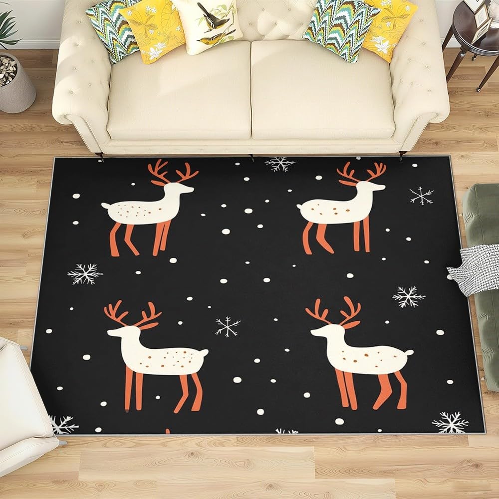Genérico Flanelowe antypoślizgowe dywaniki do pokoju 80 x 150 cm abstrakcyjny wzór renifera miękka mata nieblaknąca, czarne dywaniki do wnętrz do salonu, sypialni, jadalni