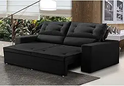 Sofá Retrátil e Reclinável 3 lugares com Molas 1,80m Lais Suede Preto Adonai Estofados