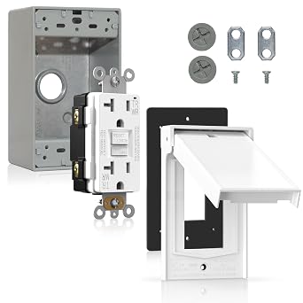 ELEGRP Outdoor GFCI Outlet Kit, with Weatherproof Cover and Box, 1 Gang, 20 Amp TRWR Self-Test GFI Receptacle, Vertical Outdoor Cover, Extra Duty Metallic Electrical Outlet Box, UL Listed, 1 Pack